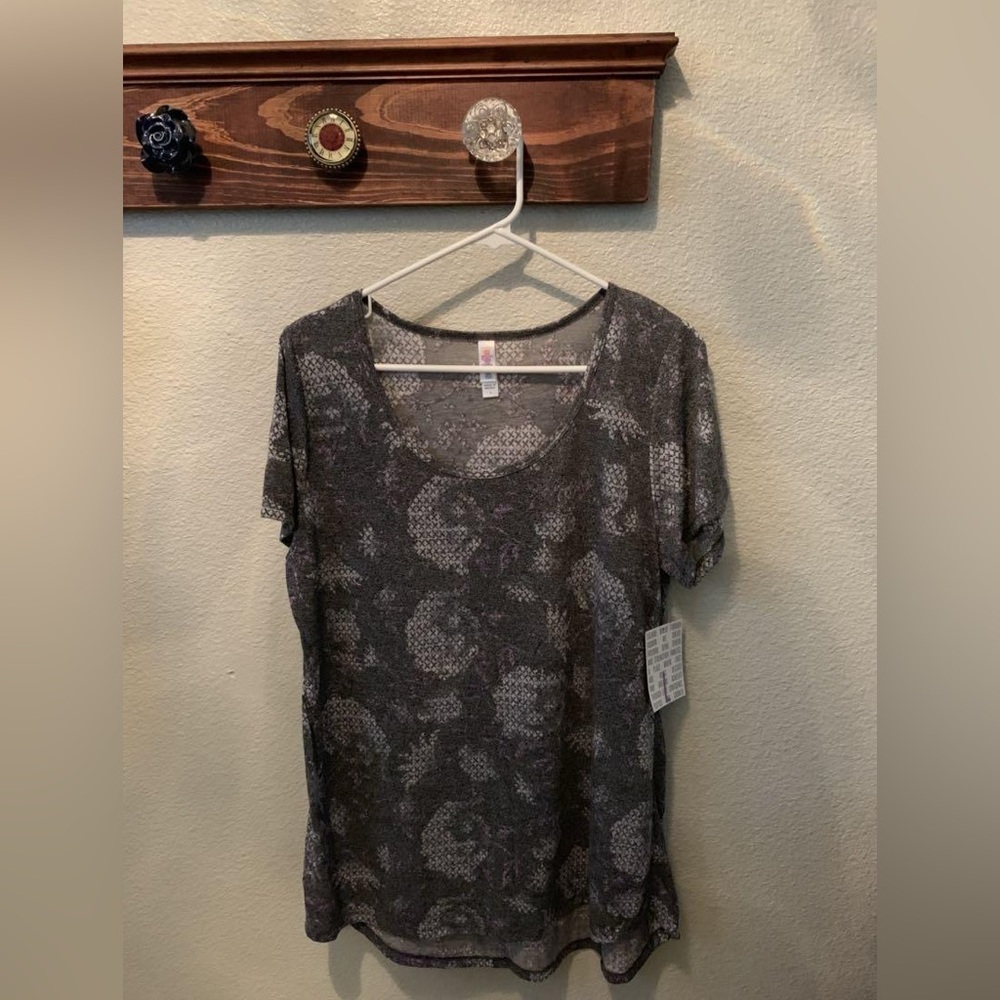 LuLaRoe Charcoal Floral Short Sleeve Classic Tee